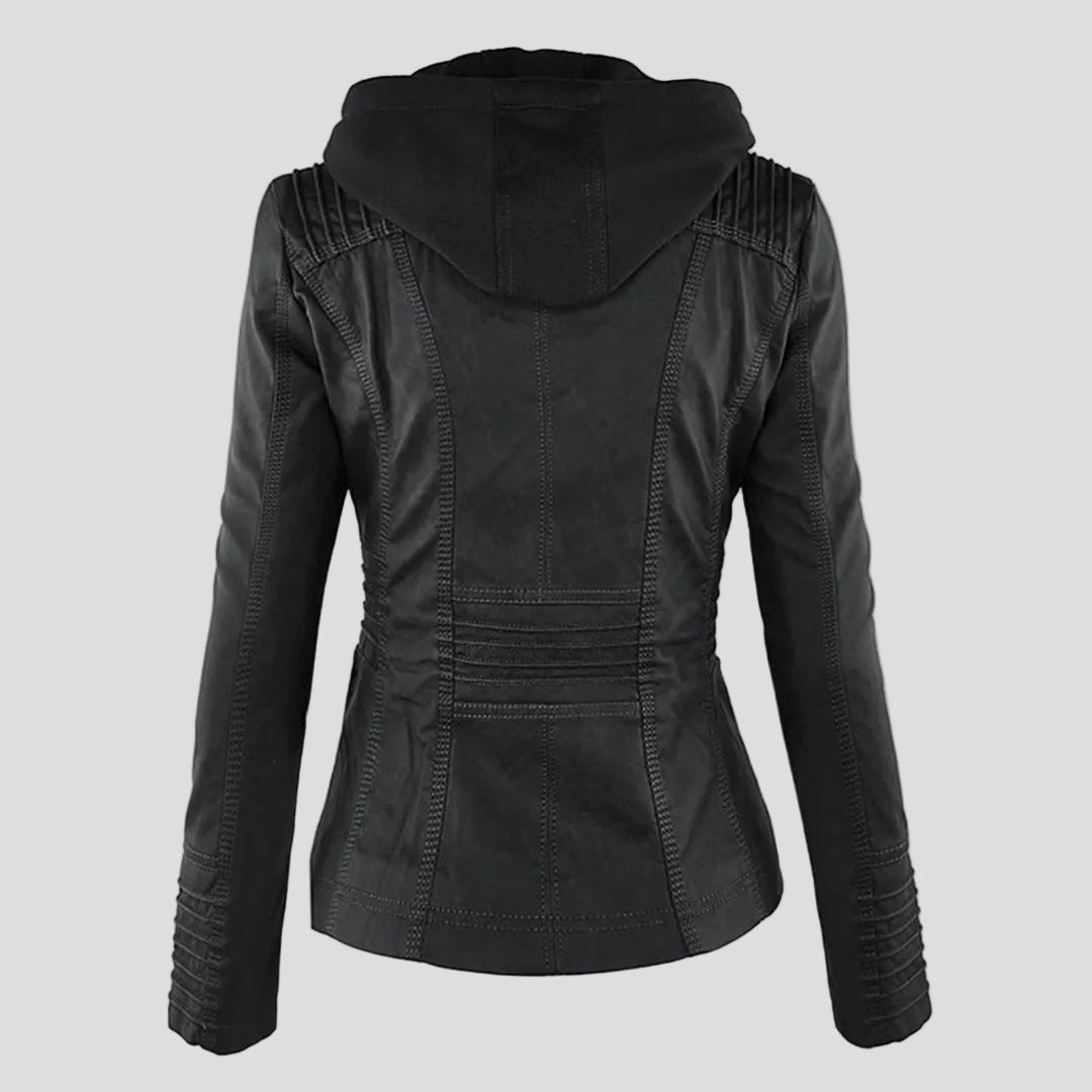 Waterdichte Dames Faux Leren Jas met Capuchon