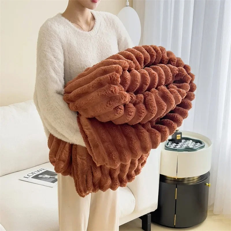 Gestreepte Fleece-Decke van Flanel – Zachte en Pluizige Plaid voor Alle Seizoenen