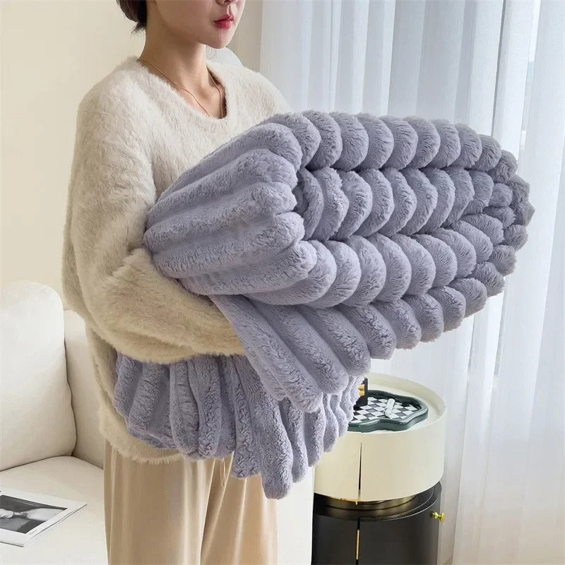 Gestreepte Fleece-Decke van Flanel – Zachte en Pluizige Plaid voor Alle Seizoenen