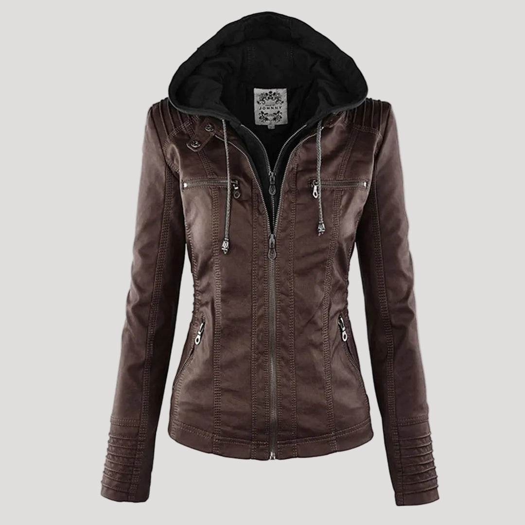 Waterdichte Dames Faux Leren Jas met Capuchon