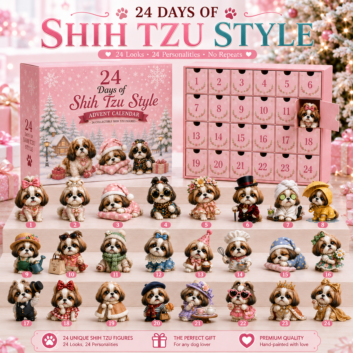 Christmas Shih Tzu Adventskalender – 24 Unieke Verzamelitems voor Hondenliefhebbers