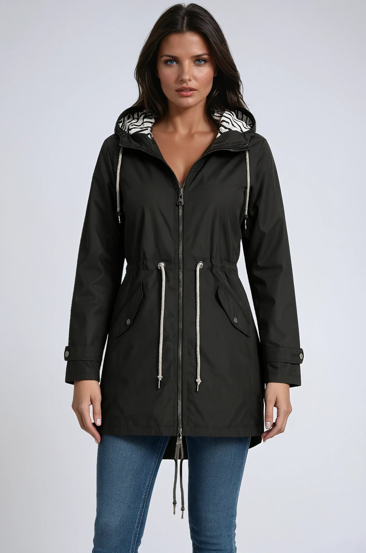 Dames Parka met Capuchon en Trekkoord – Stijlvolle Jas met Verstelbare Taille