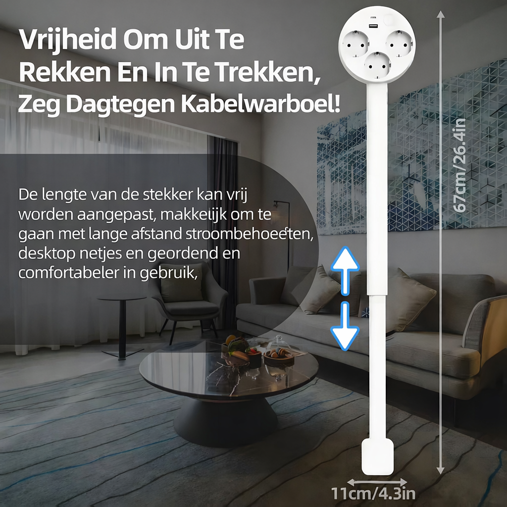 Smart Uitschuifbaar Stopcontact met USB | 3 Stopcontacten + Uitrekarm + 180° Draaiarm