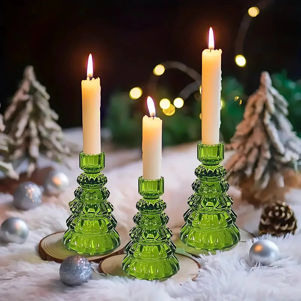 LumiTree Glas-Kaarsenhouder Set – 3-delig Boomvormige Tafeldecoratie