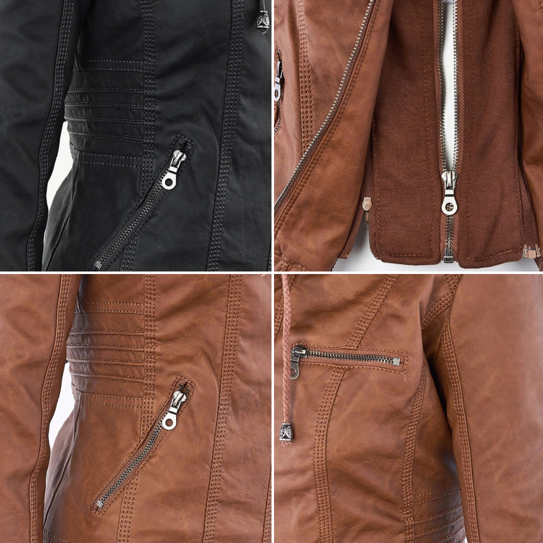 Waterdichte Dames Faux Leren Jas met Capuchon