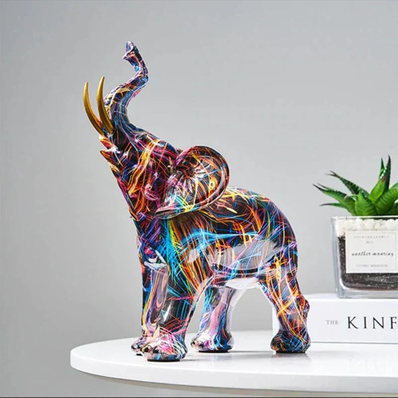 ColorTrunk Levendige Olifantensculptuur Uniek Gedurfd Ontwerp