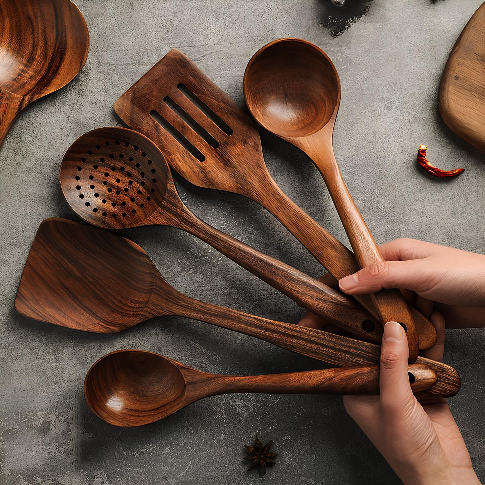 Keukengerei van natuurlijk hout Set