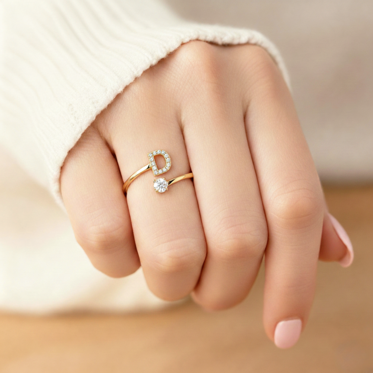 MonoCharm | Verstelbare Initial Ring Classic met Cadeau Doos en Kaart Bericht