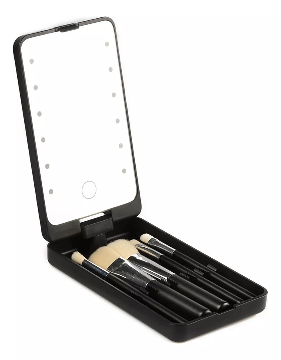 BloomBeauty Set | Gepersonaliseerde Geboortebloem Make-up Kwasten met LED Spiegel – Het Perfecte Cadeau voor Haar