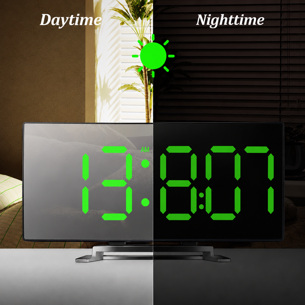 Digitale klok | LED Spiegelwekker | Automatische dimming verblindingsvrij | CurveClock