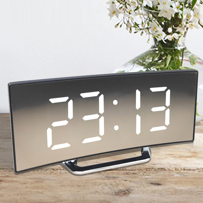 Digitale klok | LED Spiegelwekker | Automatische dimming verblindingsvrij | CurveClock