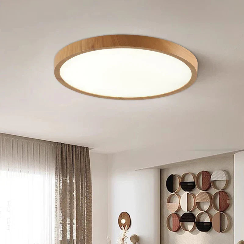 Moderne Circulaire Plafondlamp met Verstelbare LED Verlichting in Warm Walnootkleur voor Woonkamer en Slaapkamer