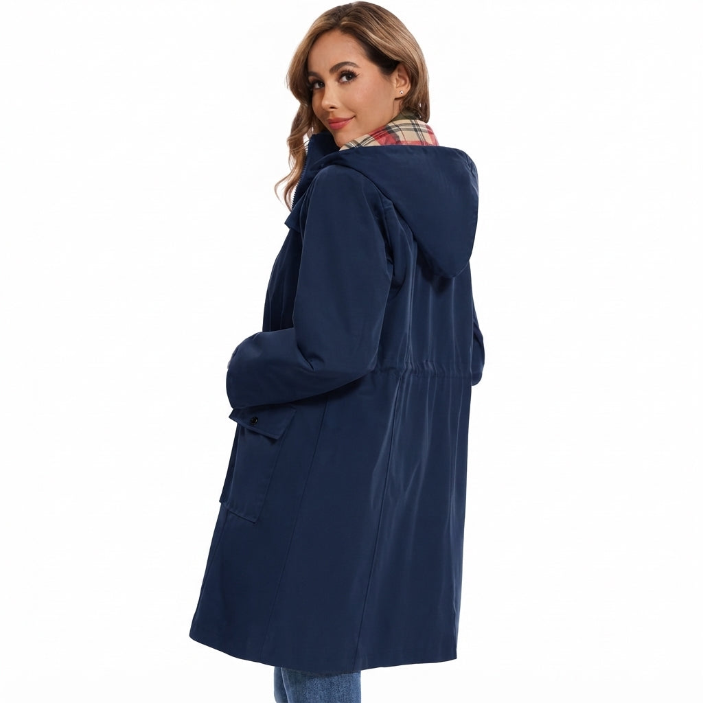 Dames Regenjas met Capuchon – Waterdicht met Geruite Fleecevoering