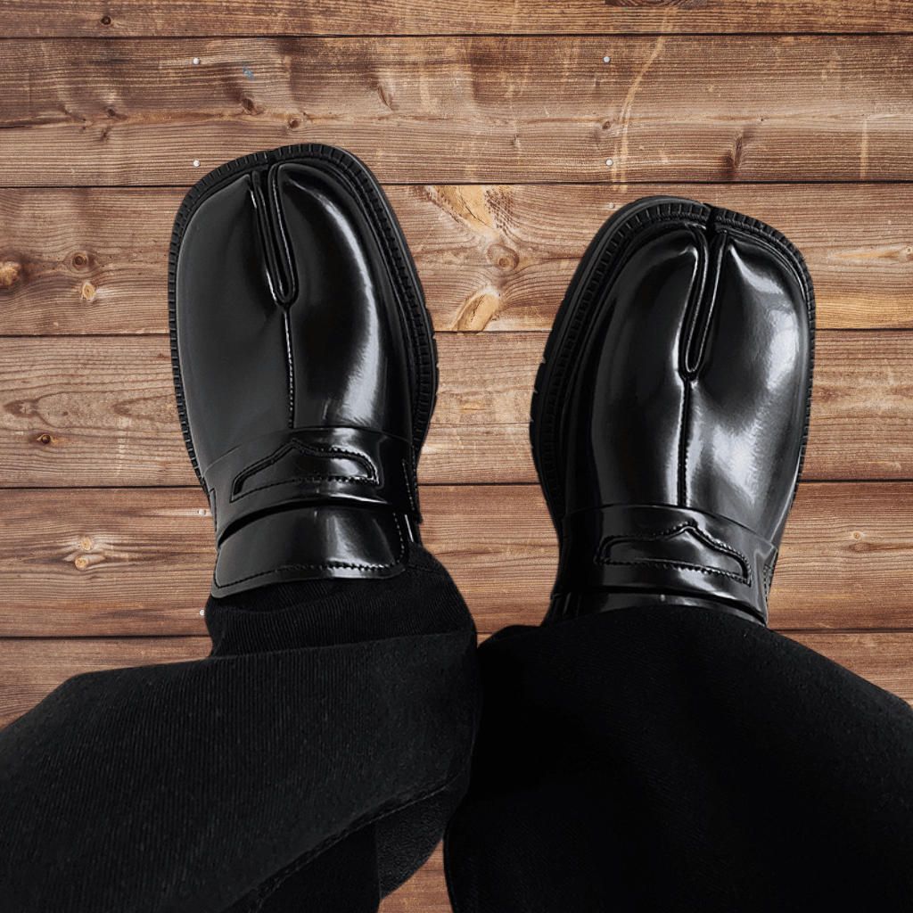 Elegante heren schoenen met gespleten tenen en dikke zool
