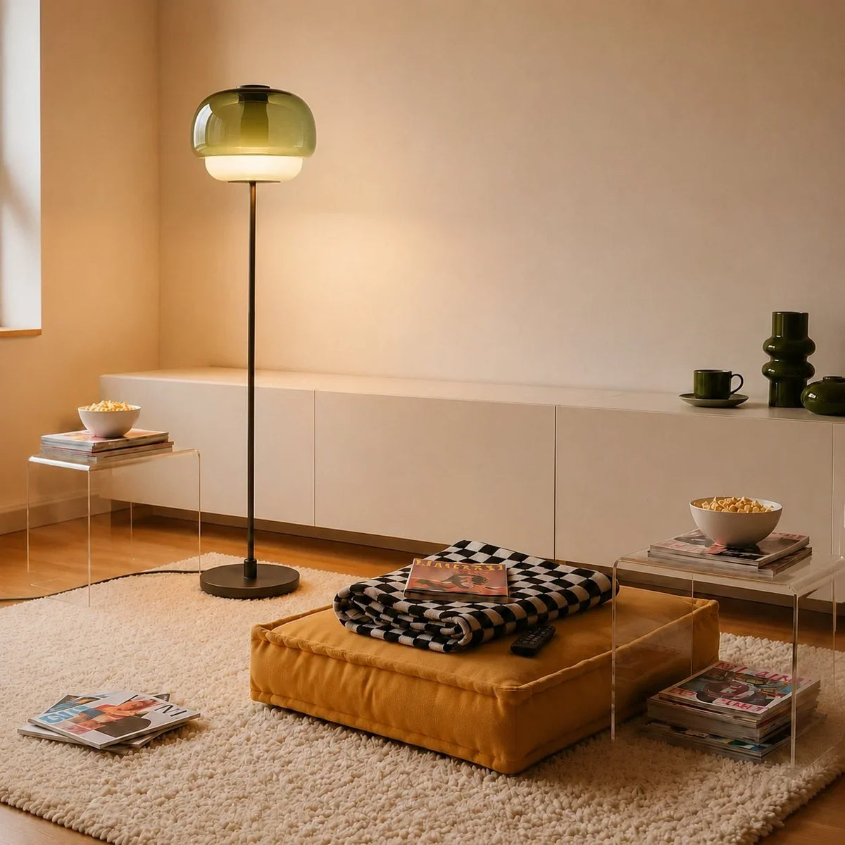 Moderne Glazen Vloerlamp – Elegante Designlamp met Sfeerverlichting