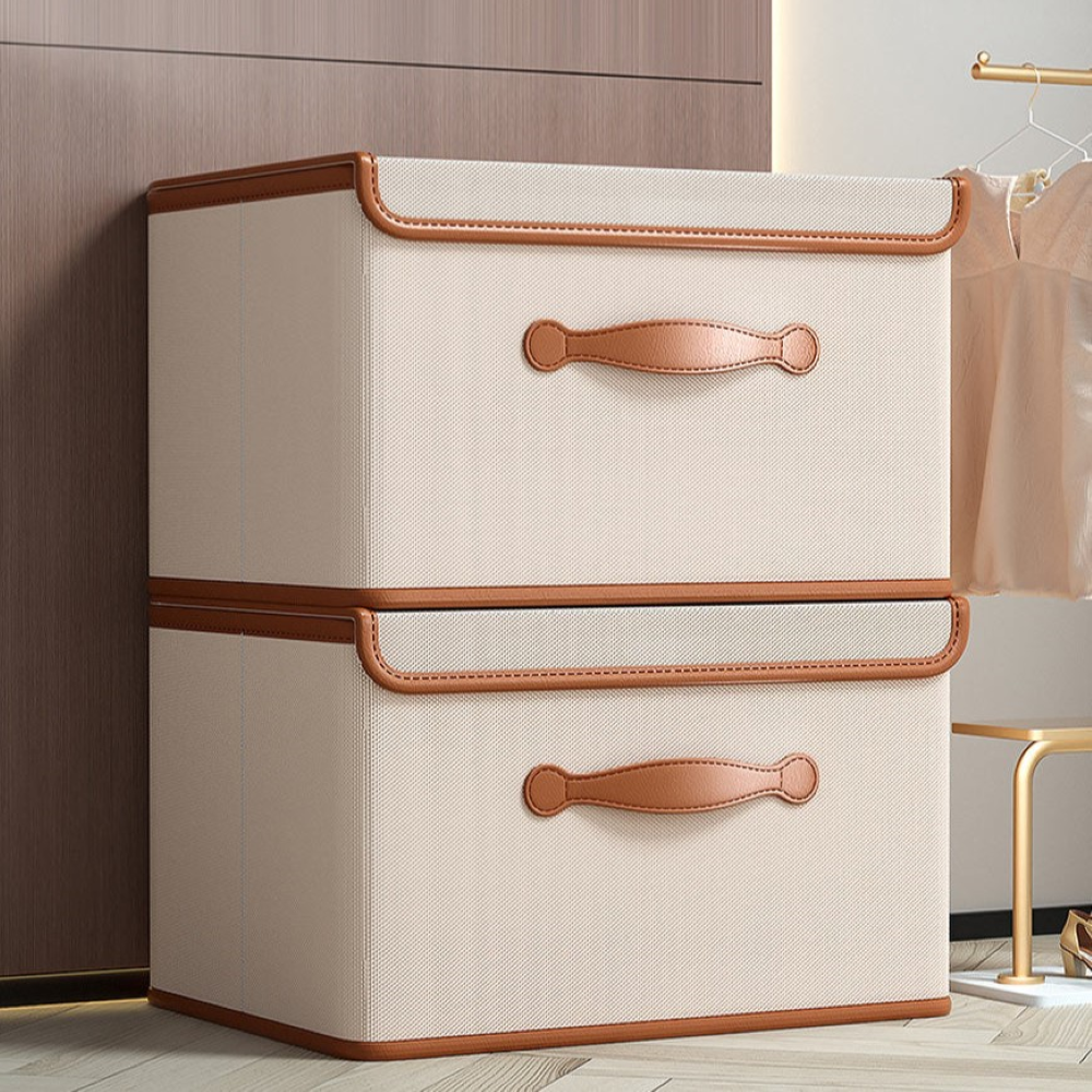 Lorvane – Opvouwbare Opbergbox Met Deksel En Leren Handgrepen