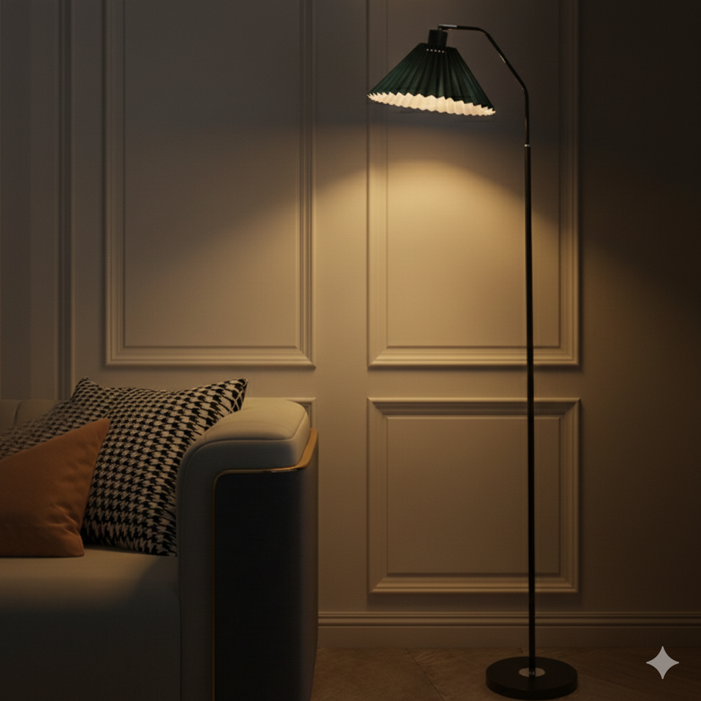 Minimalistische LED Vloerlamp met Geplooide Stoffen Lampenkap