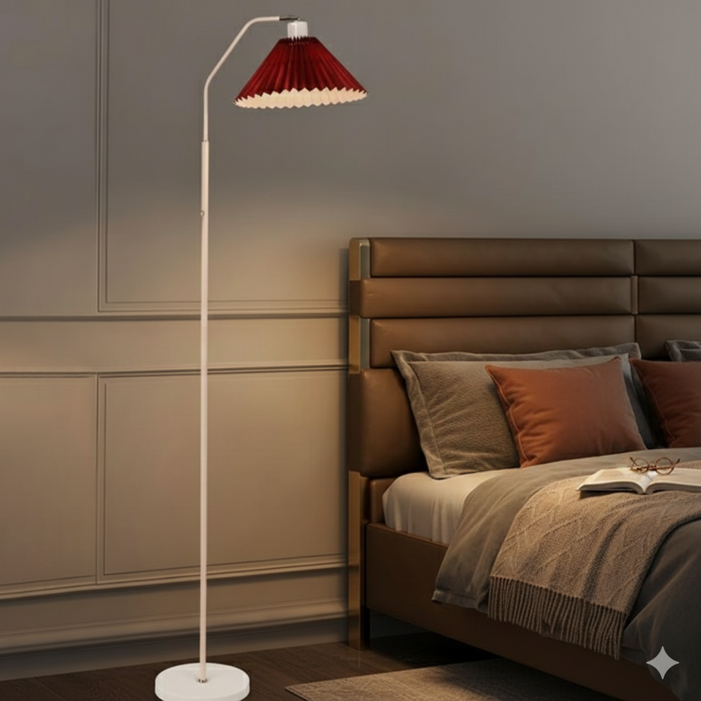 Minimalistische LED Vloerlamp met Geplooide Stoffen Lampenkap
