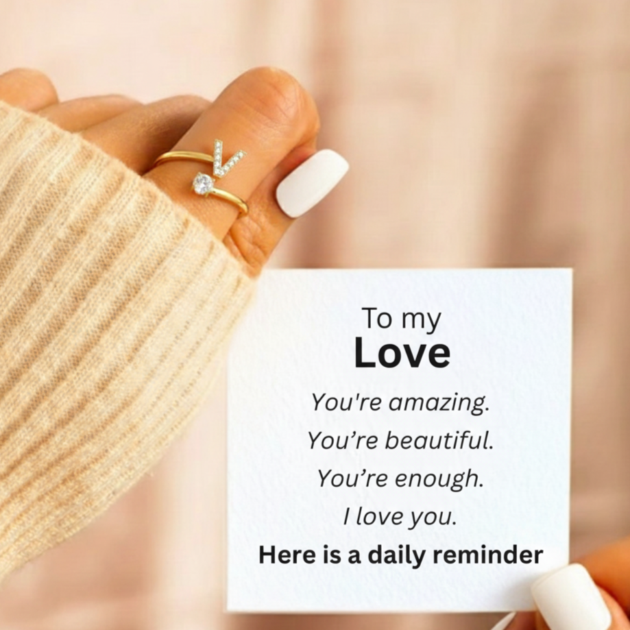 MonoCharm | Verstelbare Initial Ring Classic met Cadeau Doos en Kaart Bericht