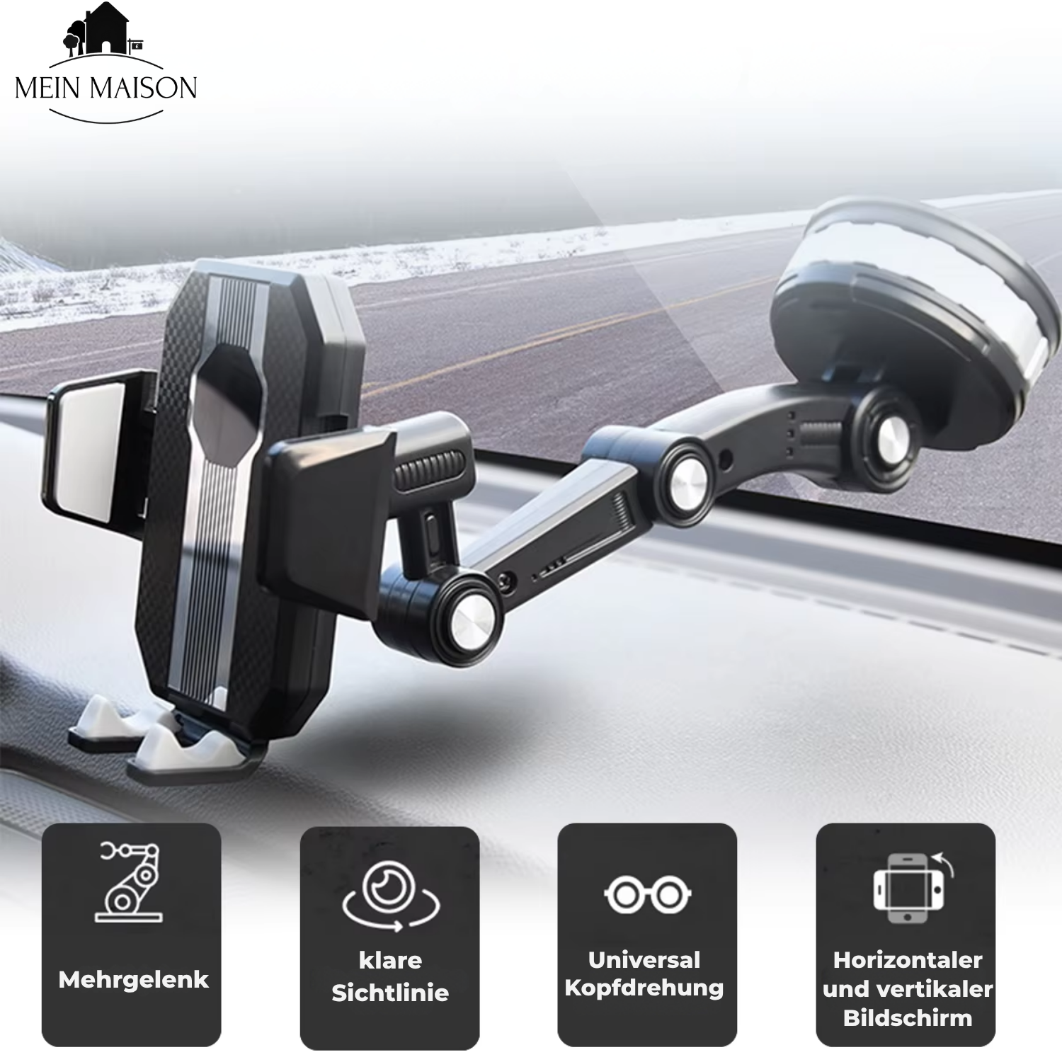 Handyhouder Auto GripTech | Sterke Zuignap Hechting | 360° Rotatie | Eenvoudige bediening met één hand