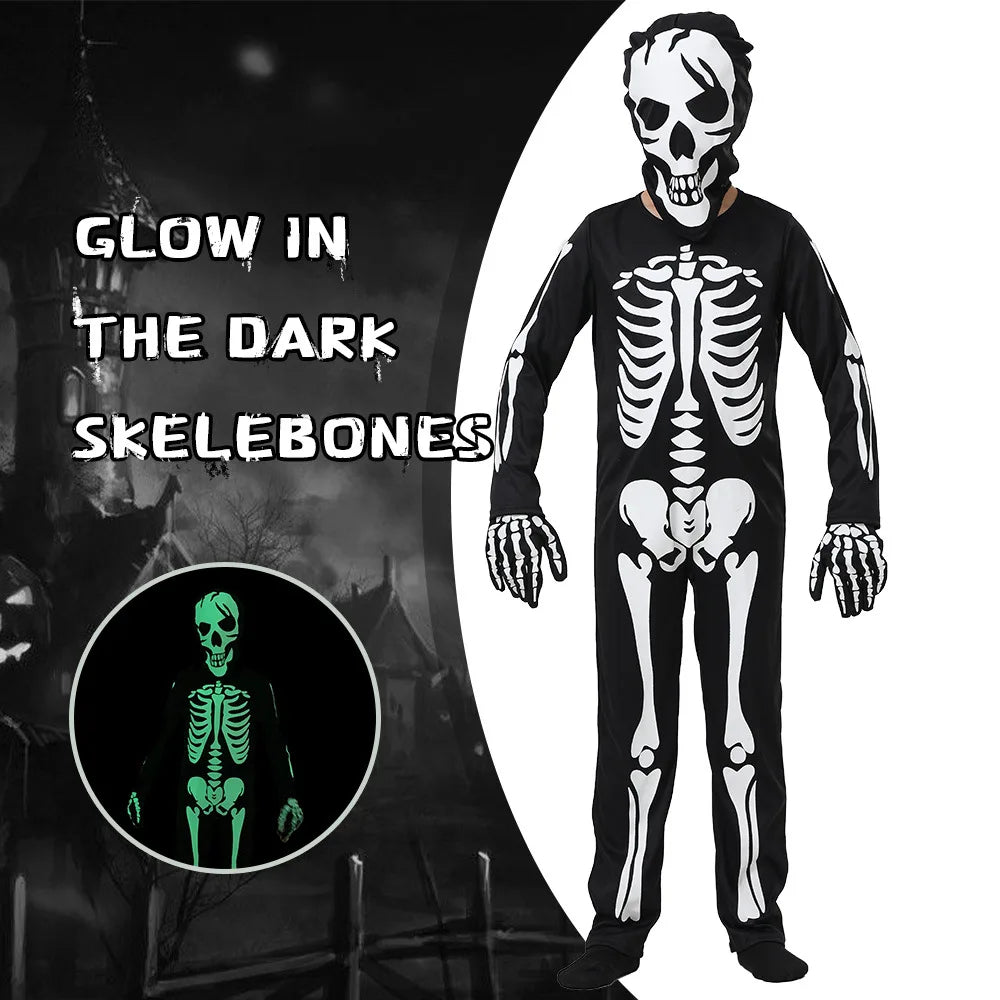 Gloeiende Skelet Halloween Kinderen Zombie Kostuum