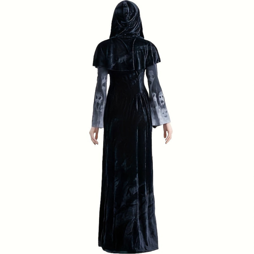 Gothic Heks Halloween Kostuum Skull Print Jurk