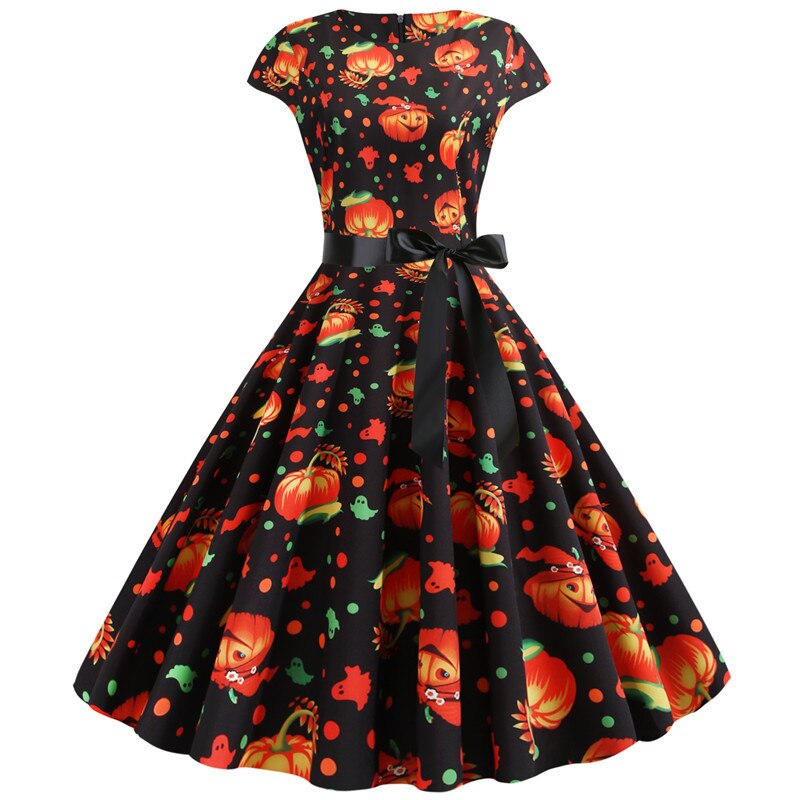 Halloween Pompoen Kostuum Jurk | Fit en Flare Midi