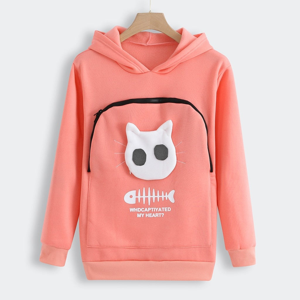 Hug Pouch Sweater voor Dierenliefhebbers – Gezellig Katoenen Ontwerp met Verwijderbare Voering en Kangoeroezak