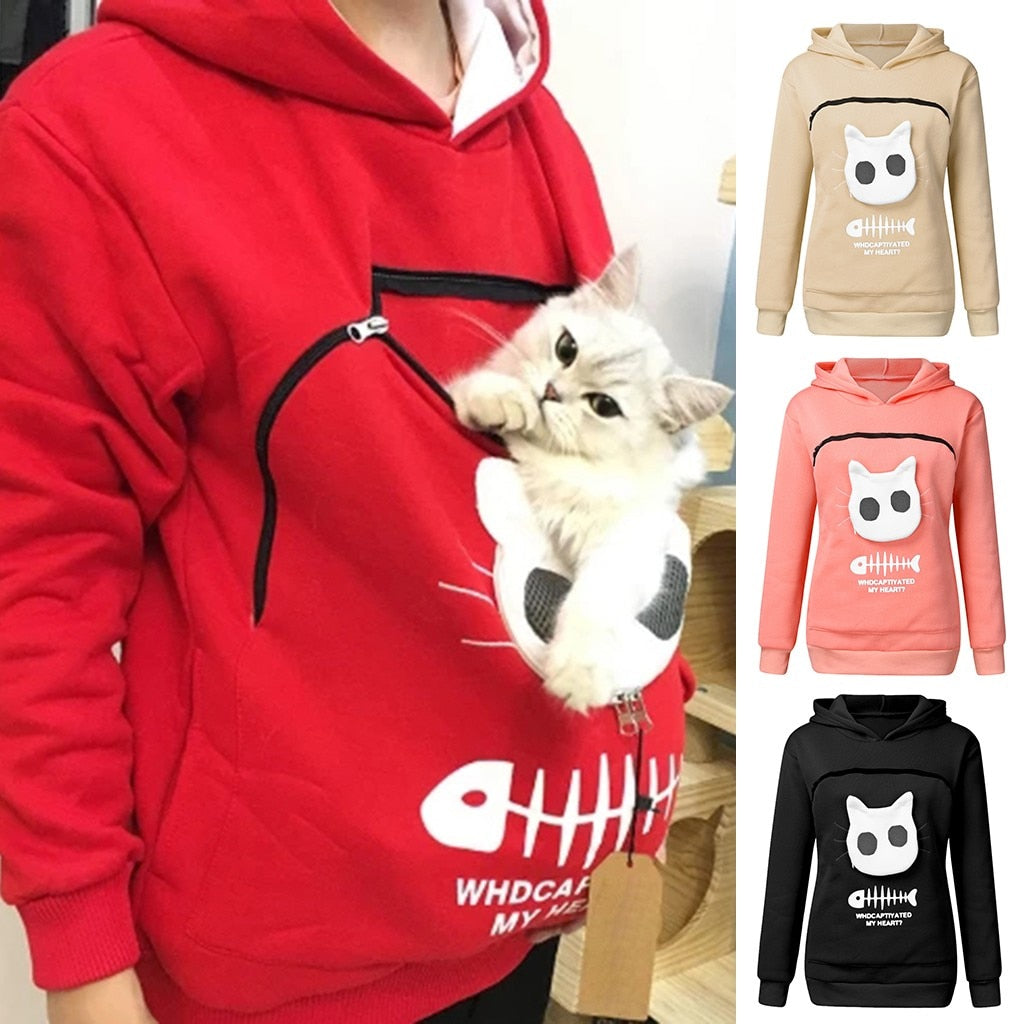 Hug Pouch Sweater voor Dierenliefhebbers – Gezellig Katoenen Ontwerp met Verwijderbare Voering en Kangoeroezak