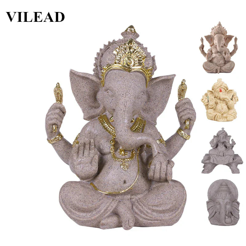 Huisdecoratie Natuur Zandsteen Indische Ganesha Beeld Religieuze Hindoe Olifant God Standbeelden Fengshui Olifantenkop Boeddha