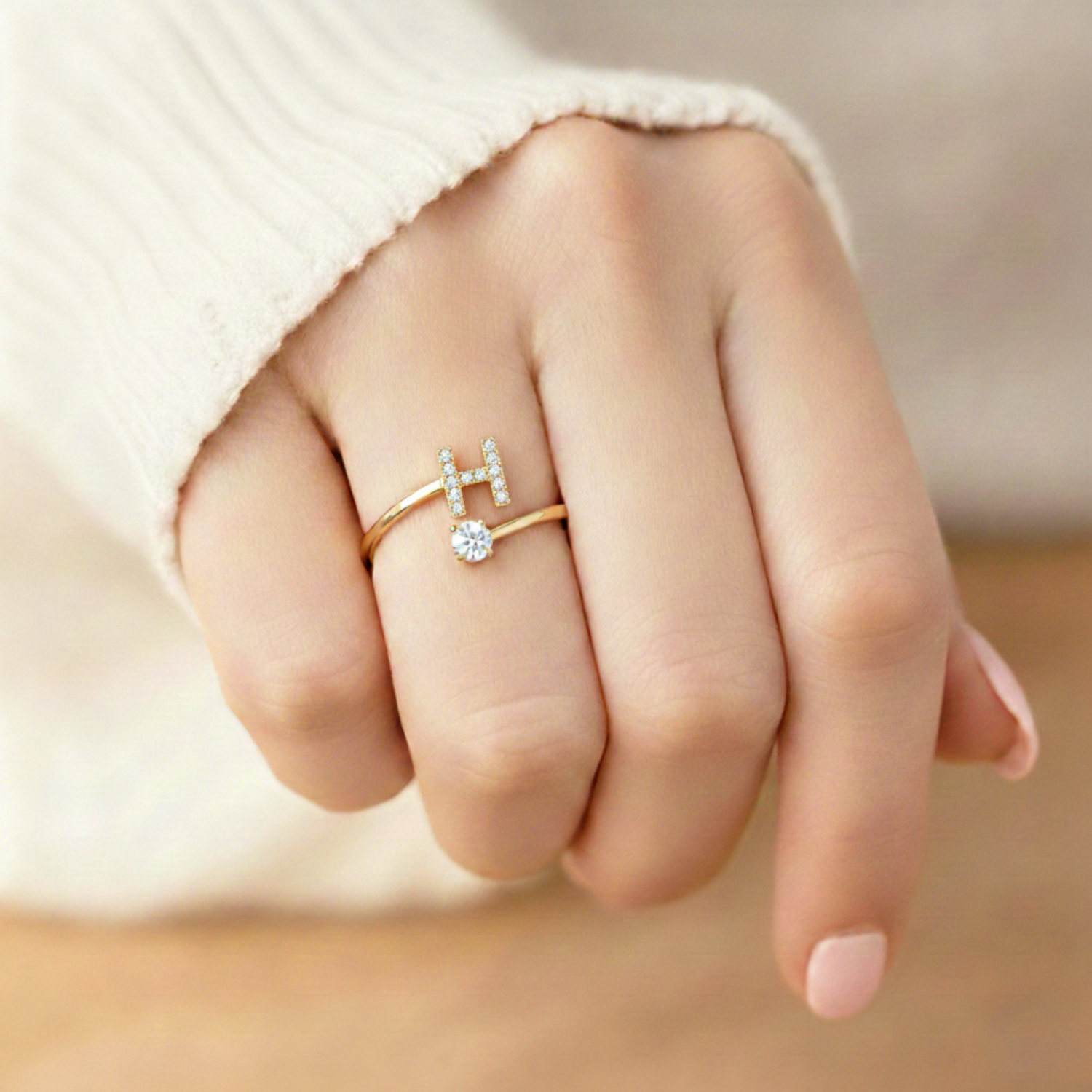 MonoCharm | Verstelbare Initial Ring Classic met Cadeau Doos en Kaart Bericht