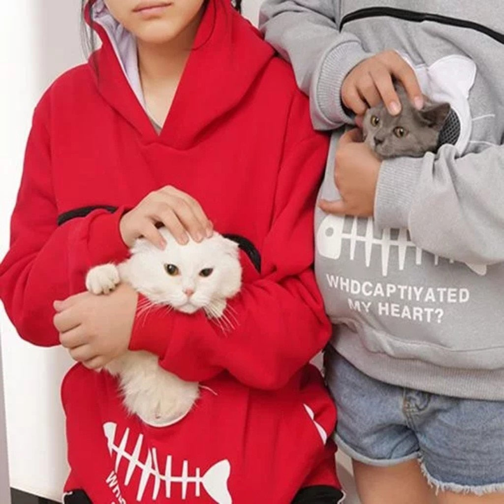 Hug Pouch Sweater voor Dierenliefhebbers – Gezellig Katoenen Ontwerp met Verwijderbare Voering en Kangoeroezak