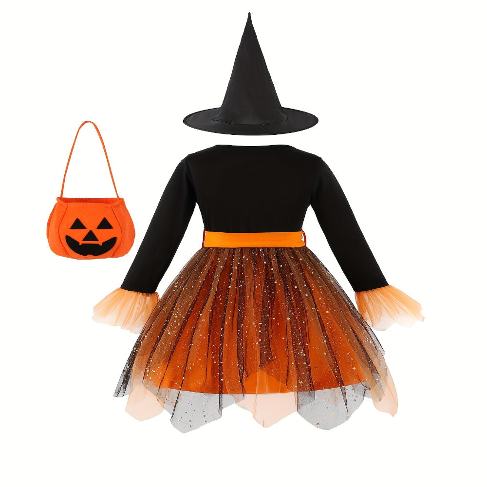 Halloween Heks Kostuum Kinderen Mesh Feestjurk