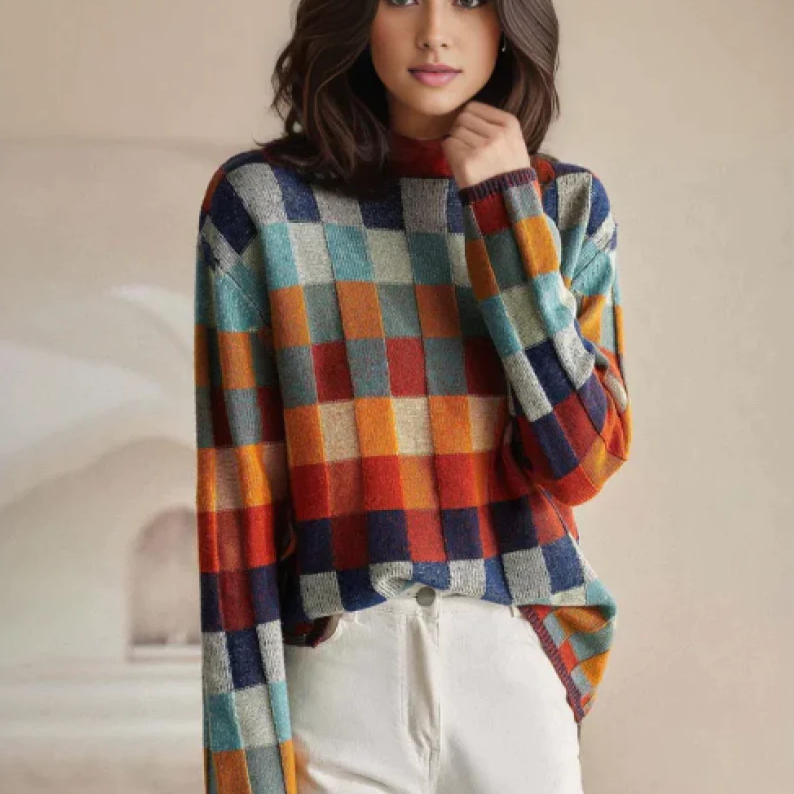 CashLoom Kasjmiertrui – Patchwork Damestrui met Col en Duurzaam Ontwerp