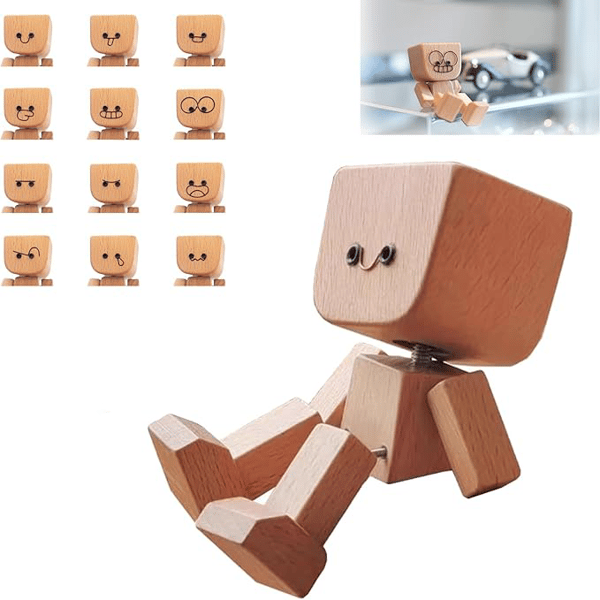 Houten Decoratie Figuur met Beweegbare Wipfunctie en Verwisselbare Gezichten