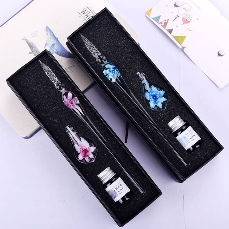 Glas Kalligrafie Stiftset met Inkt en Stift Houder
