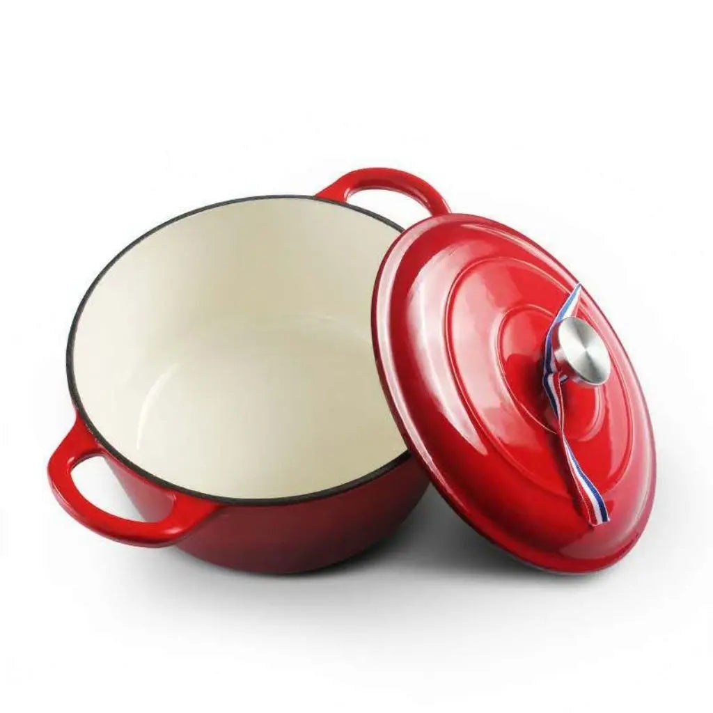 Geglazuurde Gietijzeren Dutch Oven met Deksel – Inductiegeschikte Braadpan voor Soep en Stoofgerechten