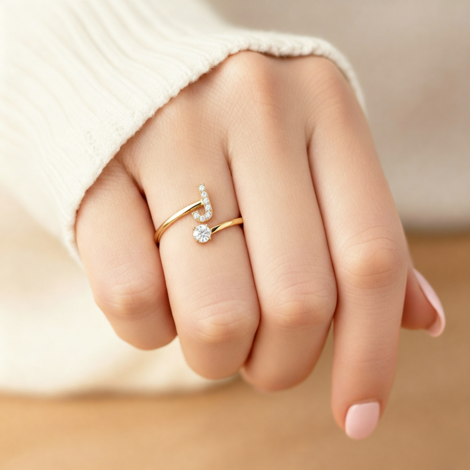 MonoCharm | Verstelbare Initial Ring Classic met Cadeau Doos en Kaart Bericht