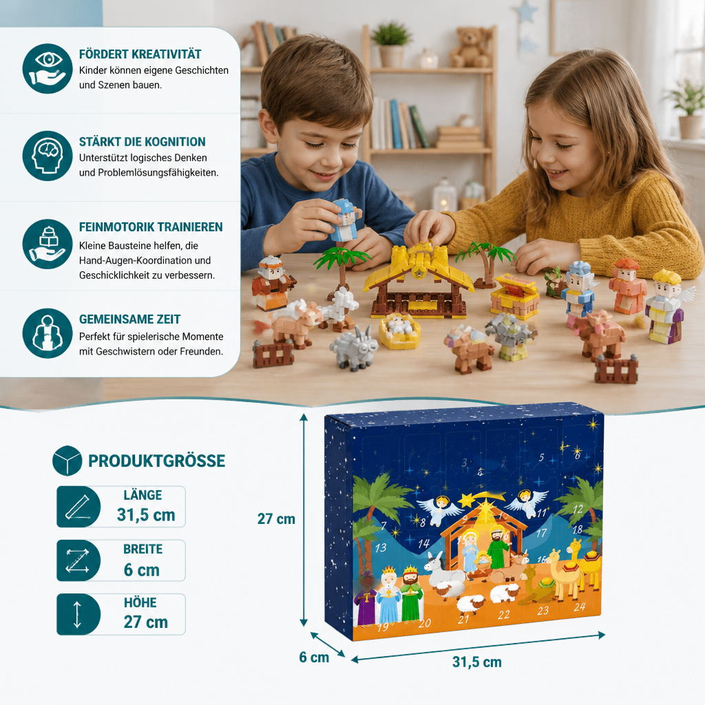 Kerststal Bouwstenen Adventskalender – 24 Dagen Vol Kerstfiguren
