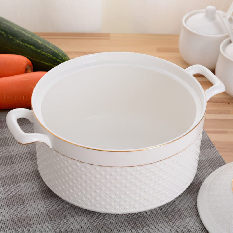 Keramische Casserolepan met Deksel – Witte Kookpot met Handgrepen
