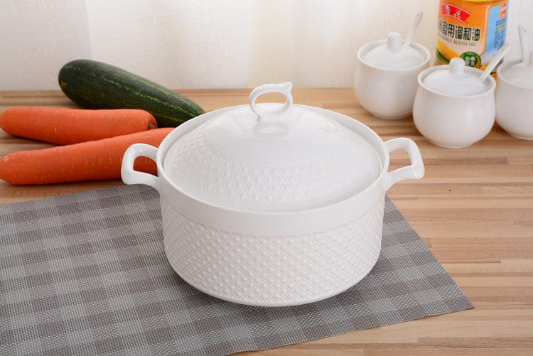Keramische Casserolepan met Deksel – Witte Kookpot met Handgrepen