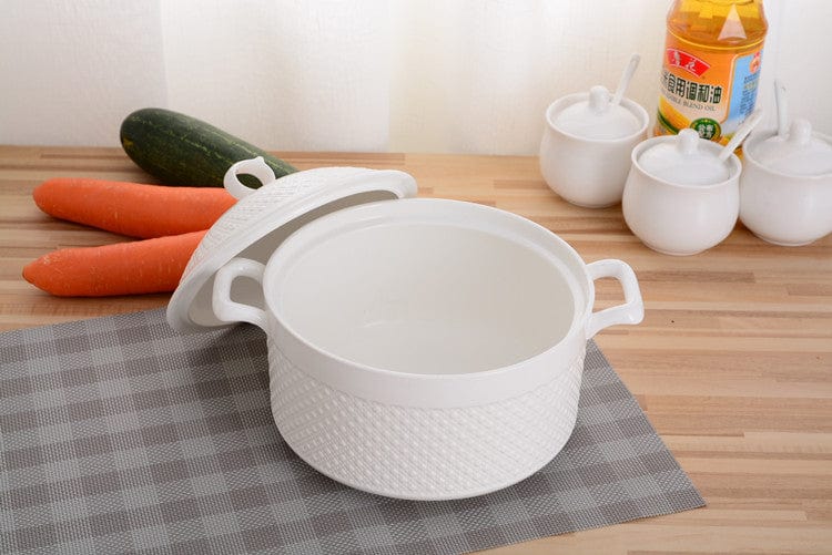 Keramische Casserolepan met Deksel – Witte Kookpot met Handgrepen