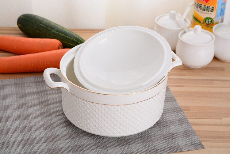 Keramische Casserolepan met Deksel – Witte Kookpot met Handgrepen
