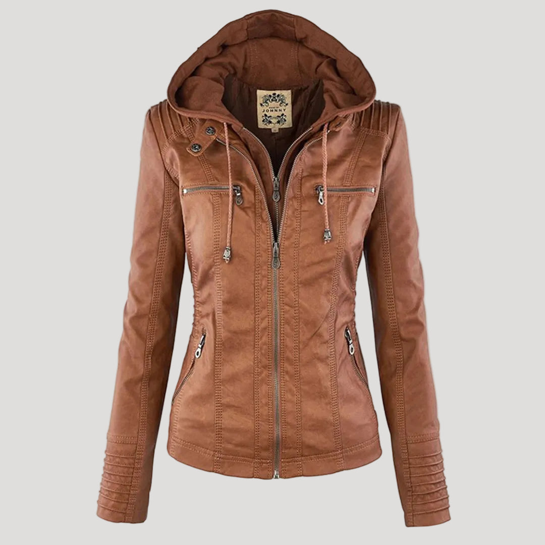 Waterdichte Dames Faux Leren Jas met Capuchon