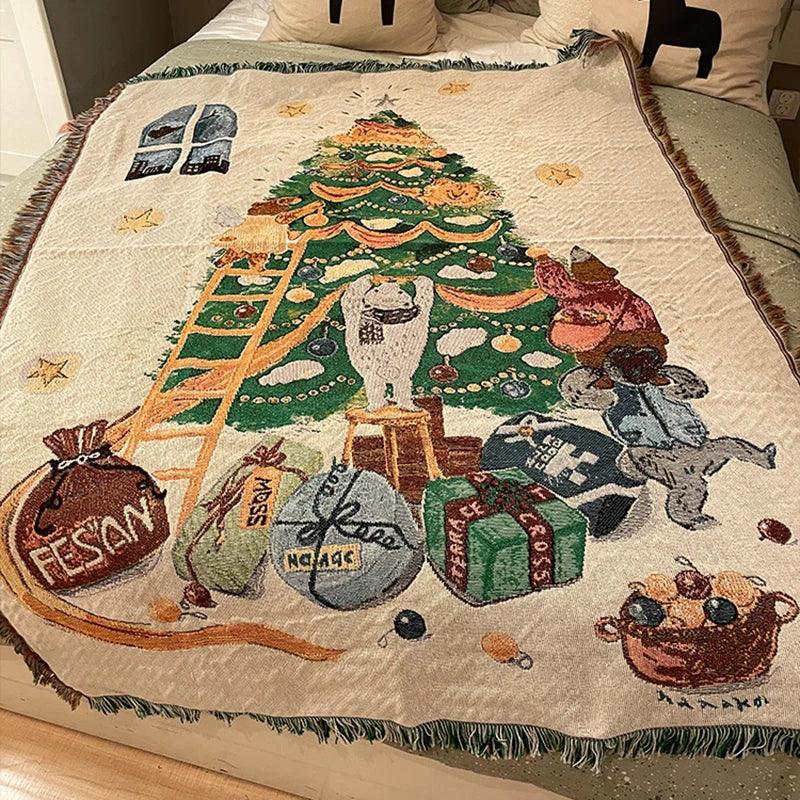 Kerstdeken van Zachte Fleece met Notenkraker- en Kerstboomprint