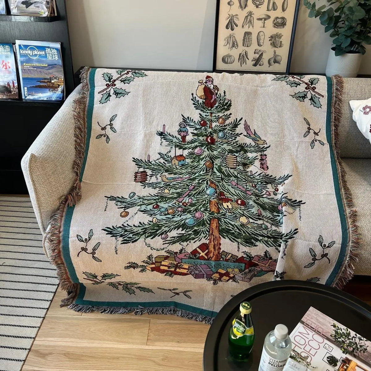 Kerstdeken van Zachte Fleece met Notenkraker- en Kerstboomprint