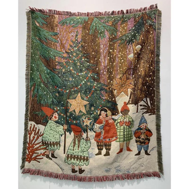 Kerstdeken van Zachte Fleece met Notenkraker- en Kerstboomprint