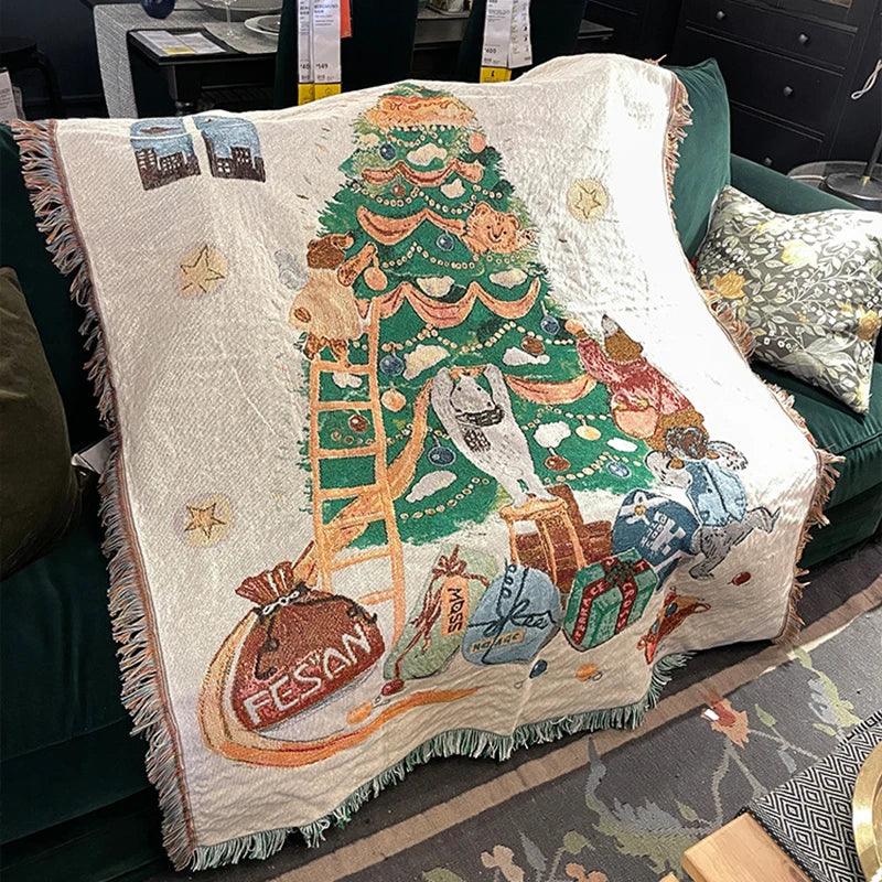Kerstdeken van Zachte Fleece met Notenkraker- en Kerstboomprint
