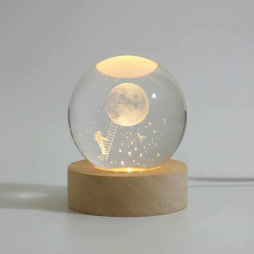 AstroGlobe 3D Lamp – Bolvormige Houten Tafel lamp met Warm-LED Licht en Planetenontwerp