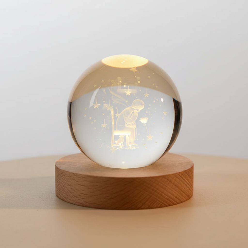 AstroGlobe 3D Lamp – Bolvormige Houten Tafel lamp met Warm-LED Licht en Planetenontwerp